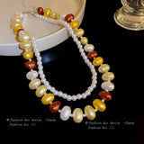 Colorful Pearl Beaded Necklace Double Layer Chain Necklaces for Women