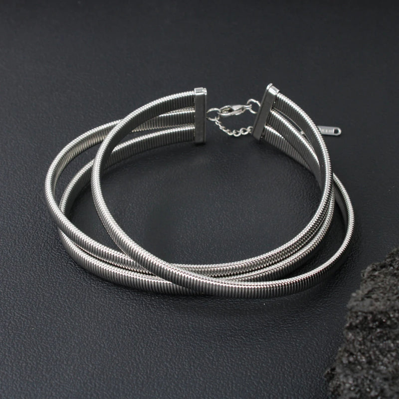 Chunky Twisted Stainless Steel Choker Necklace Punk Jewelry