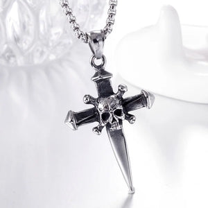 Skull Cross Dagger Pendant Necklace