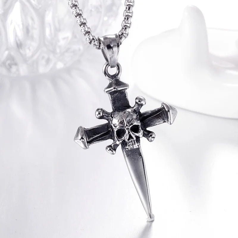 Skull Cross Dagger Pendant Necklace