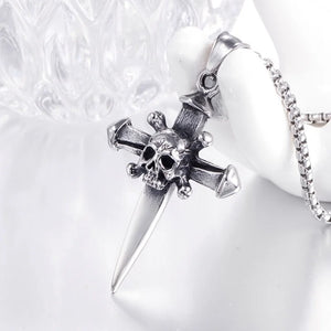 Skull Cross Dagger Pendant Necklace