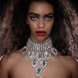 Crystal Tear Drop Pendant Choker Necklace Rhinestone Tassel Jewelry Set