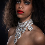 Crystal Tear Drop Pendant Choker Necklace Rhinestone Tassel Jewelry Set