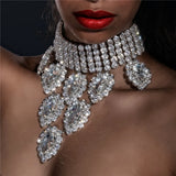 Crystal Tear Drop Pendant Choker Necklace Rhinestone Tassel Jewelry Set