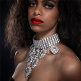 Crystal Tear Drop Pendant Choker Necklace Rhinestone Tassel Jewelry Set