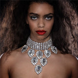 Crystal Tear Drop Pendant Choker Necklace Rhinestone Tassel Jewelry Set