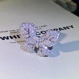 Silver Butterfly Open Ring Bling Zircon Wedding Couple Jewelry