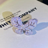 Silver Butterfly Open Ring Bling Zircon Wedding Couple Jewelry