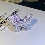 Silver Butterfly Open Ring Bling Zircon Wedding Couple Jewelry