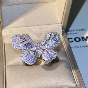 Silver Butterfly Open Ring Bling Zircon Wedding Couple Jewelry