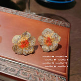 Big Flower CZ Stone Stud Earrings Crystal Earring Women Silver Jewelry