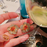 Big Flower CZ Stone Stud Earrings Crystal Earring Women Silver Jewelry