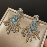 Sparkling CZ Peacock Earrings Vintage Boho Style