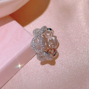 Exaggerated Full Diamond Zircon Ring & 925 Silver Two-color Line Cross Ring