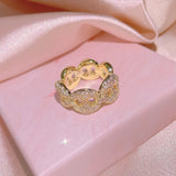 Exaggerated Full Diamond Zircon Ring & 925 Silver Two-color Line Cross Ring