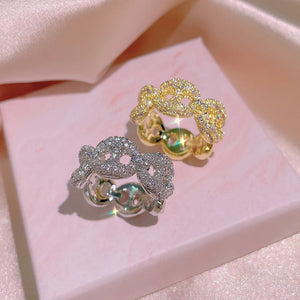 Exaggerated Full Diamond Zircon Ring & 925 Silver Two-color Line Cross Ring