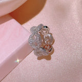 Exaggerated Full Diamond Zircon Ring & 925 Silver Two-color Line Cross Ring