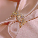 Exaggerated Full Diamond Zircon Ring & 925 Silver Two-color Line Cross Ring