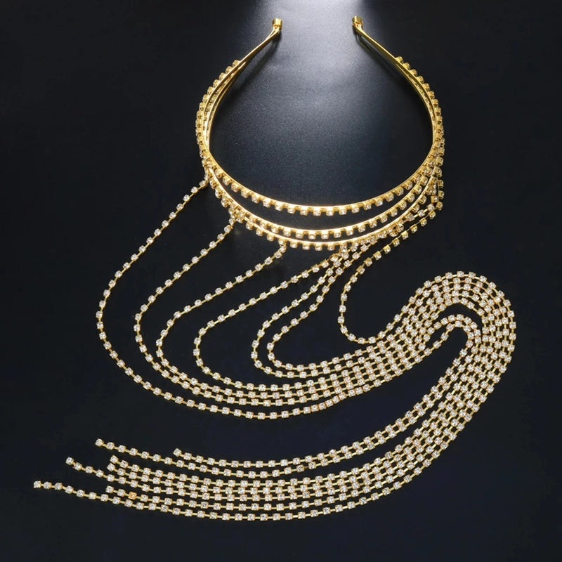 Exaggerated Rhinestone Tassel Headband Crystal Hair Clip