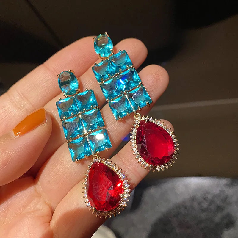 Geometric Big Water Drop Earrings S925 Silver Zircon Wedding Jewelry