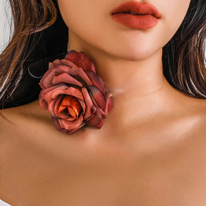 Gothic Rose Flower Clavicle Chain Necklace for Women