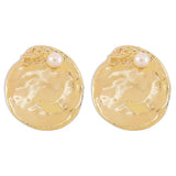 Heavy Metal Round Stud Earrings for Women Statement Punk Simulate Pearl Earrings