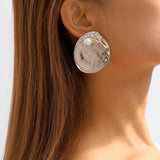 Heavy Metal Round Stud Earrings for Women Statement Punk Simulate Pearl Earrings