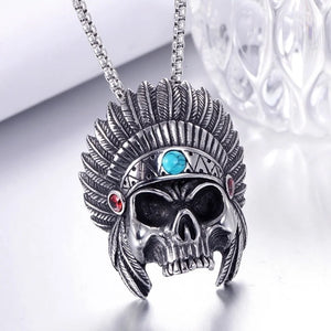 Indian Chiefs Skull Head Pendant Necklace Men's Necklace