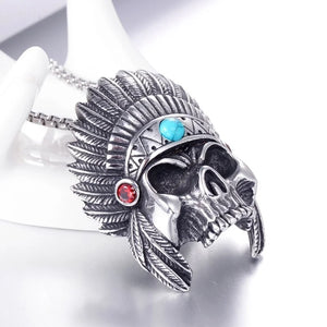 Indian Chiefs Skull Head Pendant Necklace Men's Necklace