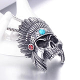Indian Chiefs Skull Head Pendant Necklace Men's Necklace