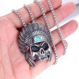 Indian Chiefs Skull Head Pendant Necklace Men's Necklace