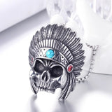 Indian Chiefs Skull Head Pendant Necklace Men's Necklace