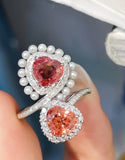 Exaggerated Double Heart Silver Ring for Women
