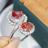 Exaggerated Double Heart Silver Ring for Women