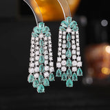 Long Drop Tassel Earrings 925 Silver Dangler Bohemia Vintage Wedding Jewelry