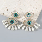 Metal Rhinestone Pearl Evil Eye Earrings