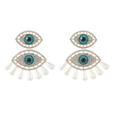Metal Rhinestone Pearl Evil Eye Earrings