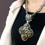 Exaggerated Necklace Female Lucky Grass Pendant Thick Chain