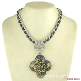 Exaggerated Necklace Female Lucky Grass Pendant Thick Chain
