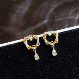 Heart Shape Openwork Stud Earrings with Diamond Accent