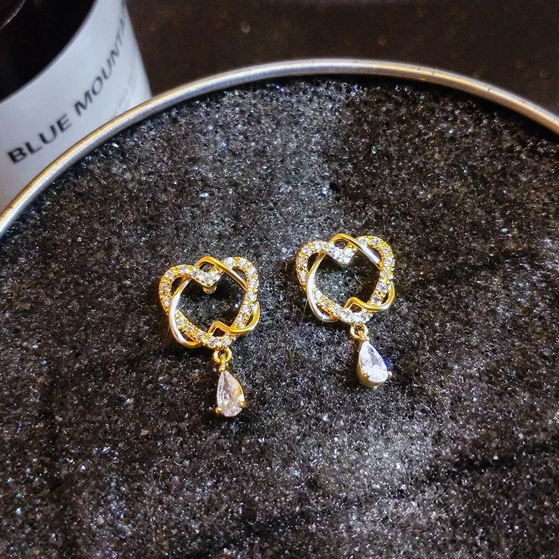 Heart Shape Openwork Stud Earrings with Diamond Accent