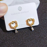Heart Shape Openwork Stud Earrings with Diamond Accent