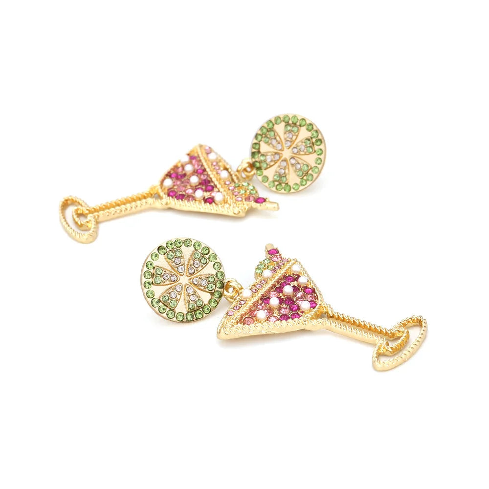 Geometric Rhinestone Wine Glass Earrings Retro Personality