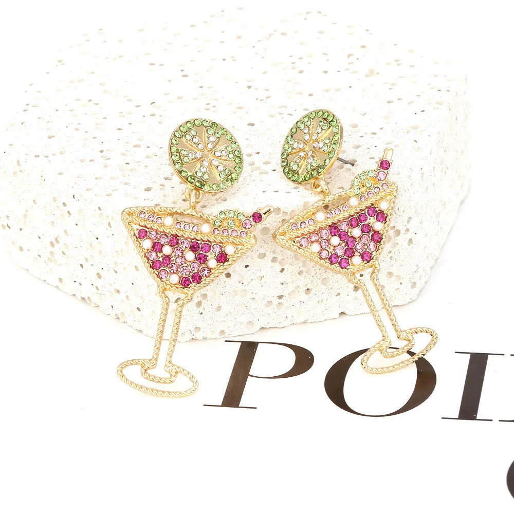 Geometric Rhinestone Wine Glass Earrings Retro Personality