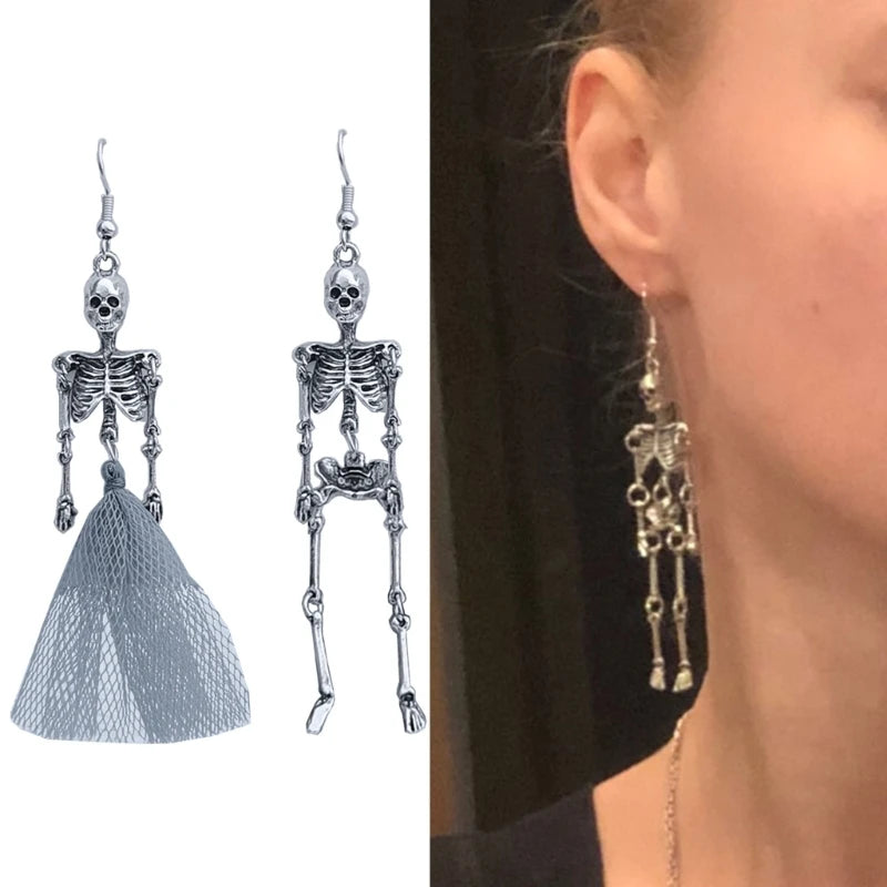Punk Funny Skull Earrings Halloween Horror Human Skeleton Earrings