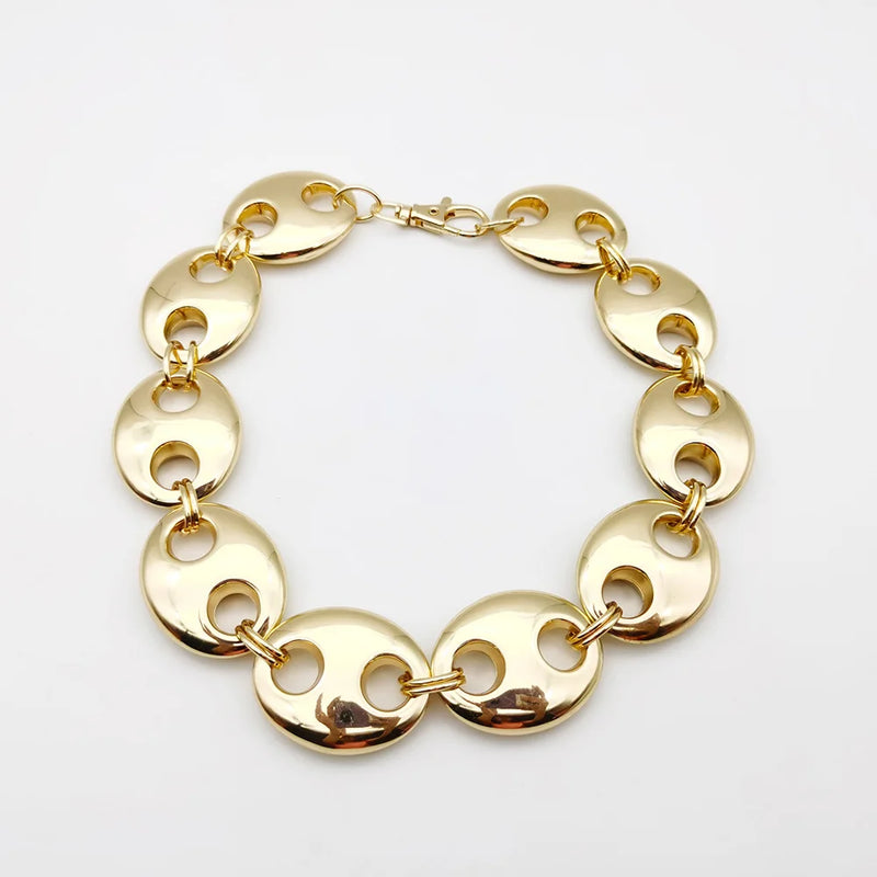 Exaggerated Punk Thick CCB Metallic Gold Oval Short Necklace