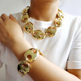 Exaggerated Punk Thick CCB Metallic Gold Oval Short Necklace