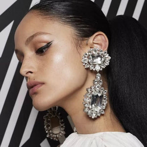 Exaggerated Rhinestone Water Drop Earrings For Women Party Show