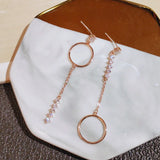 Rose Asymmetrical Cutout Circles Tassel Earrings
