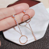 Rose Asymmetrical Cutout Circles Tassel Earrings